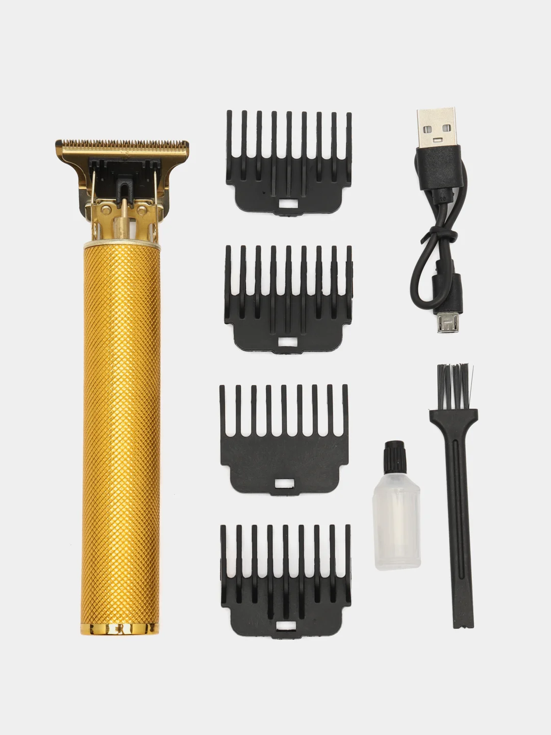 Золотой триммер для стрижки волос и бороды, с USB, 4 насадки