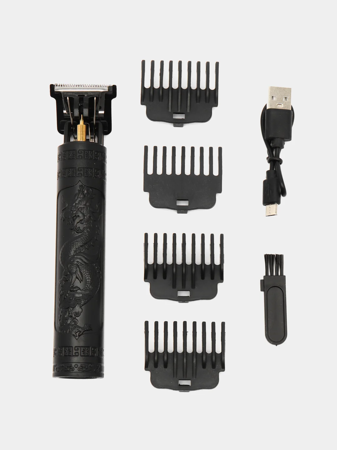 Угольный триммер для стрижки волос и бороды, с USB, 4 насадки