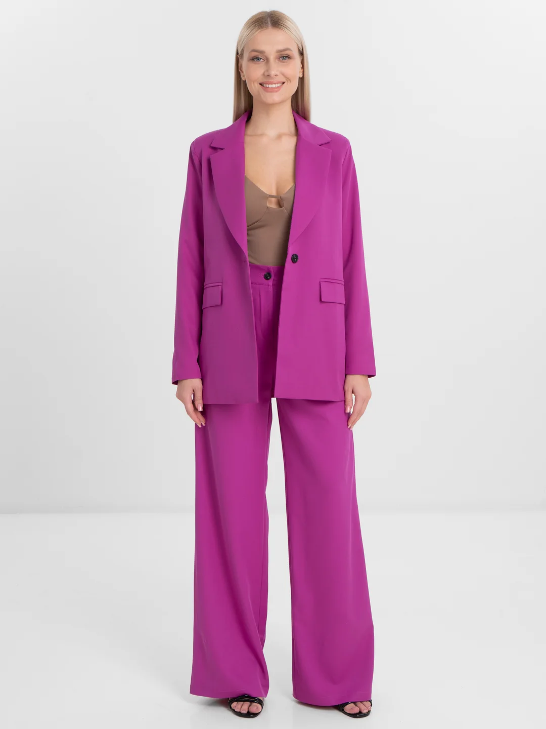 Фиолетовый костюм BLAZER классический, с прямыми брюками, женский