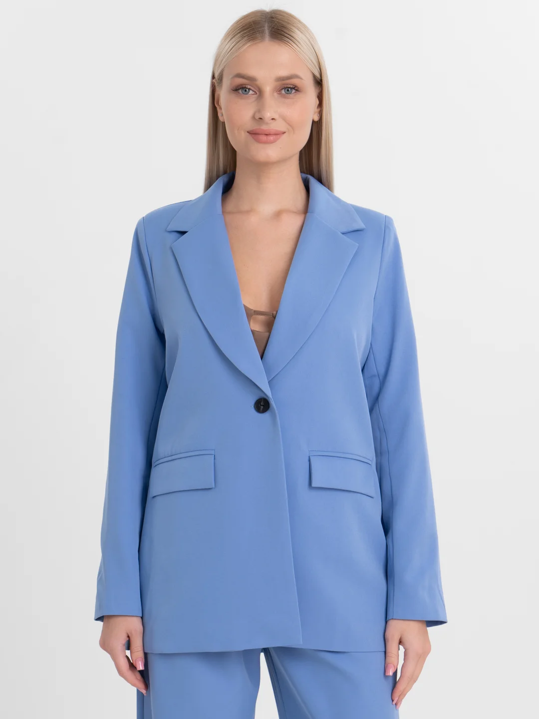 Небесно-голубой костюм BLAZER классический, с прямыми брюками, женский