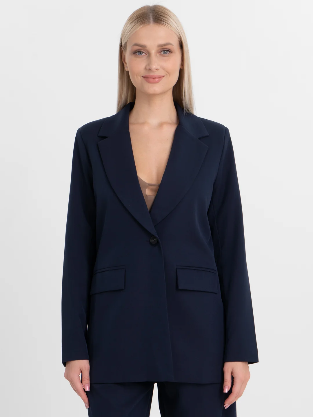 Тёмно-серый костюм BLAZER классический, с прямыми брюками, женский