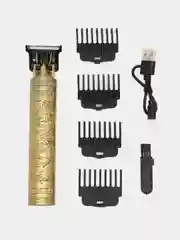 Желтый триммер для стрижки волос и бороды, с USB, 4 насадки