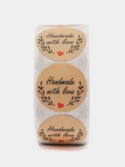 Наклейки круглые handmade для упаковки, этикетки "Handmade with love", "Thank you" d=2,5см