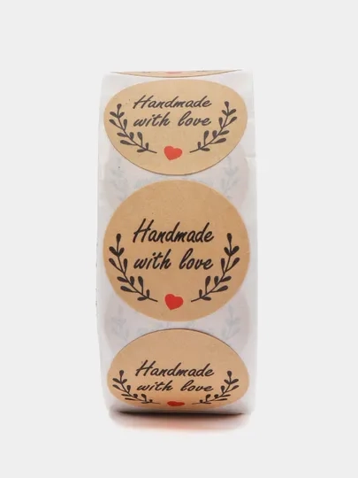 Наклейки круглые handmade для упаковки, этикетки "Handmade with love", "Thank you" d=2,5см