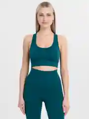 Зеленый женский спортивный бесшовный костюм