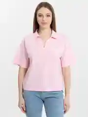 Розовый поло женское, в полоску,  футболка