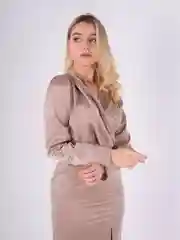 Бежевый платье атласное, женское, вечернее