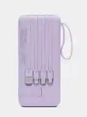Сиреневый внешний аккумулятор PowerBank с быстрой зарядкой и встроенными кабелями,  20000 мАч