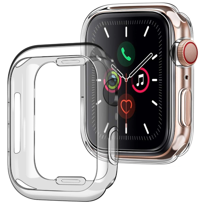 Чехол для часов Apple Watch 1,2,3,4,5,6,7,SE на 38/40/41/42/44/45/49 прозрачный, силикон