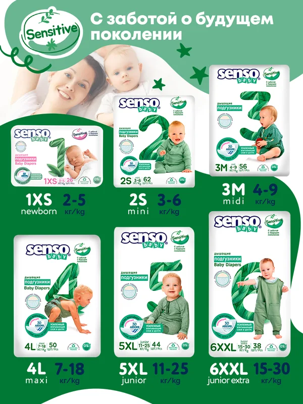 SENSO Подгузники для детей SENSITIVE 1 XS (2-5 кг) 26 шт