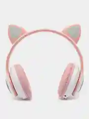 Розовый беспроводные светящиеся Bluetooth наушники с кошачьими ушками, с микрофоном, RGB подсветкой