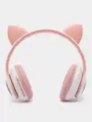 Розовый беспроводные светящиеся Bluetooth наушники с кошачьими ушками, с микрофоном, RGB подсветкой