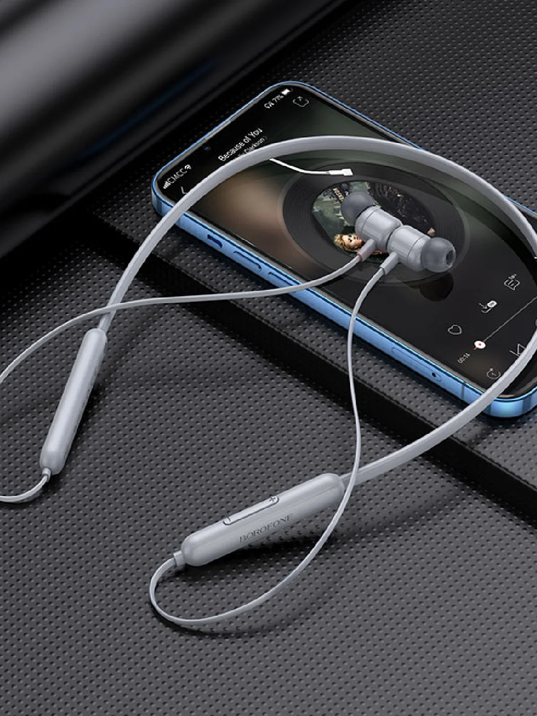 Серый bluetooth-наушники с дугой BOROFONE BE58, БОЛЕЕ 15 ЧАСОВ МУЗЫКИ, МАГНИТНАЯ ФИКСАЦИЯ