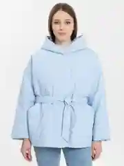 Голубой куртка женская осенняя весенняя, с капюшоном, облегченная, ветровка, с поясом
