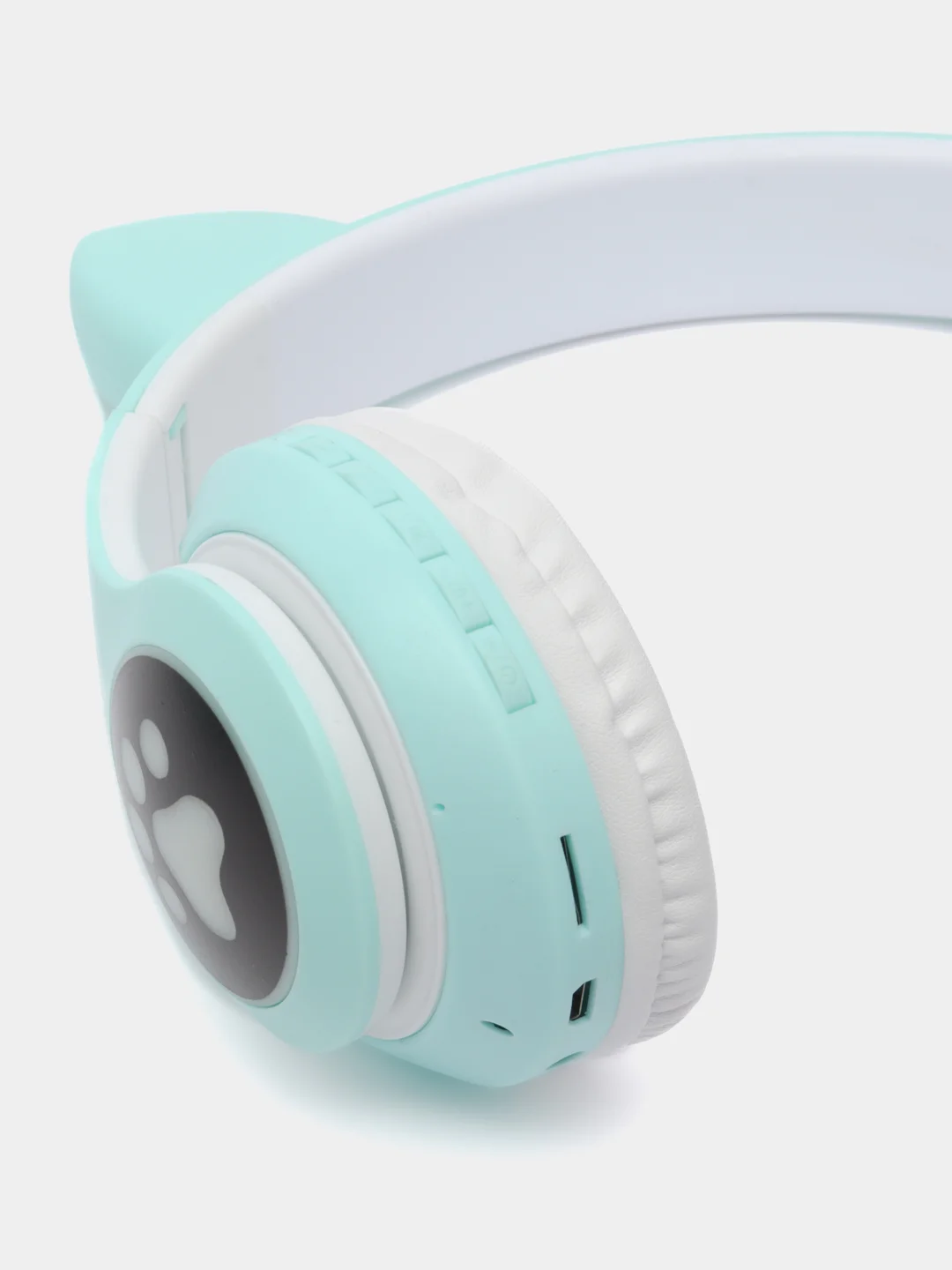 Бирюзовый беспроводные светящиеся Bluetooth наушники с кошачьими ушками, с микрофоном, RGB подсветкой