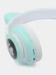 Бирюзовый беспроводные светящиеся Bluetooth наушники с кошачьими ушками, с микрофоном, RGB подсветкой
