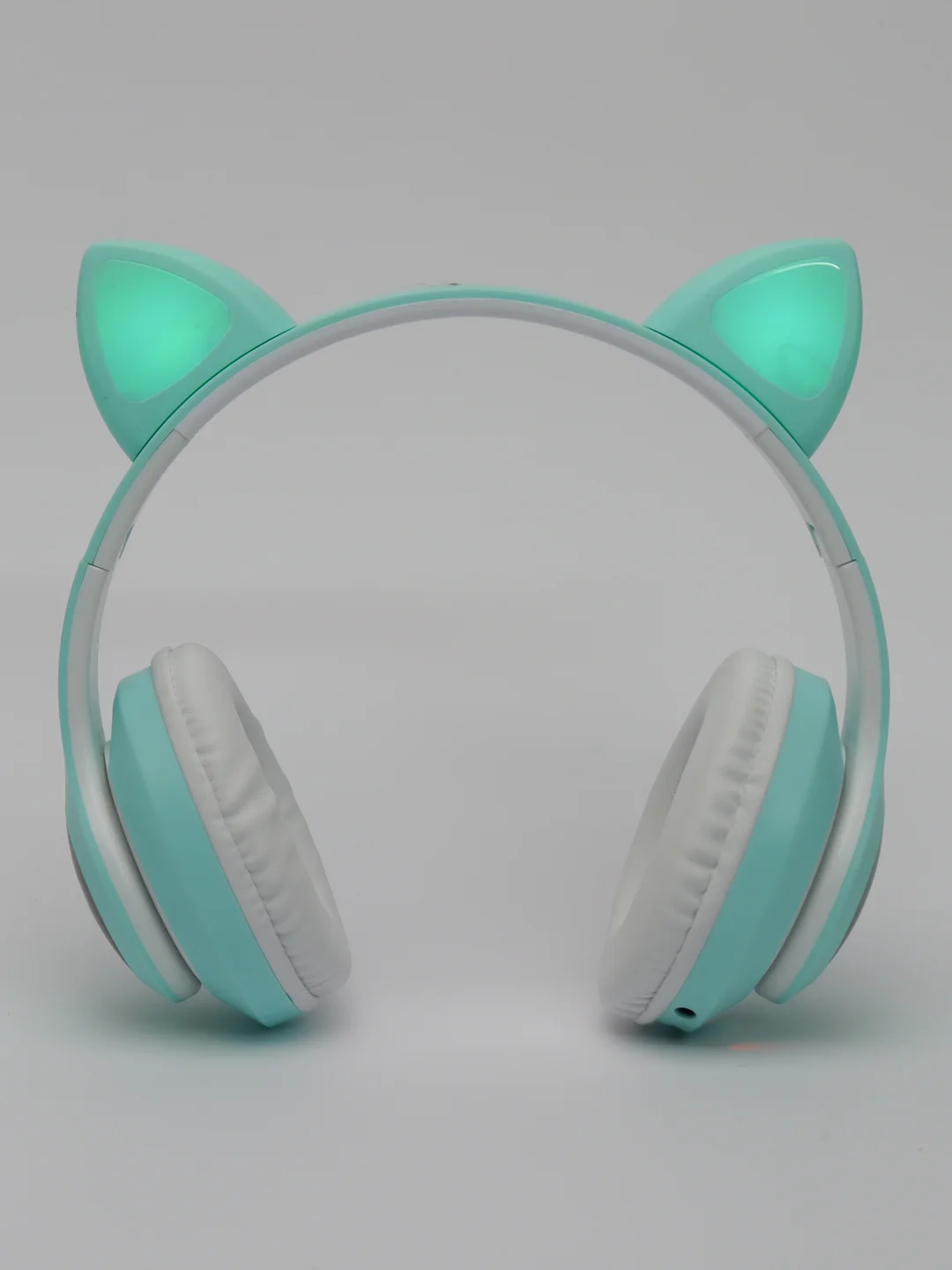 Бирюзовый беспроводные светящиеся Bluetooth наушники с кошачьими ушками, с микрофоном, RGB подсветкой