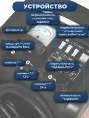 Пуско-зарядное устройство ELECTROLITE ПЗУ-800 12/24 В, 100-1000 А/ч, 220 В