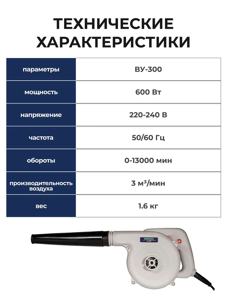 Садовая воздуходувка-пылесос электрический Electrolite ВУ-300 600 Вт, 180 м3/ч