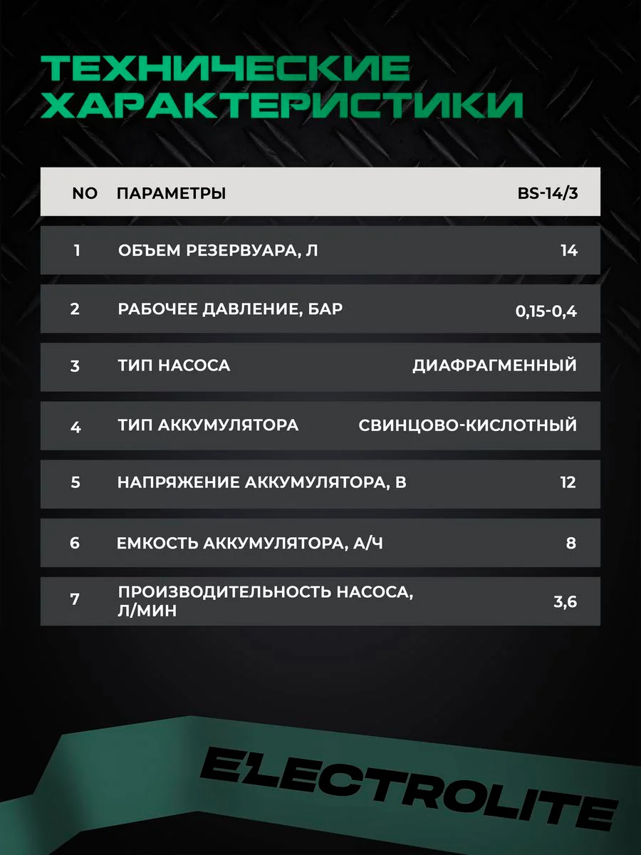 Опрыскиватель аккумуляторный садовый ранцевый для растений Electrolite BS-14/3 14 литров