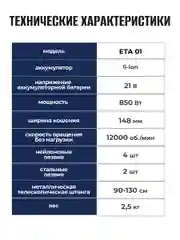 Триммер садовый аккумуляторный для травы ELECTROLITE ЕТА 01(7 насадок,телескопический вал)