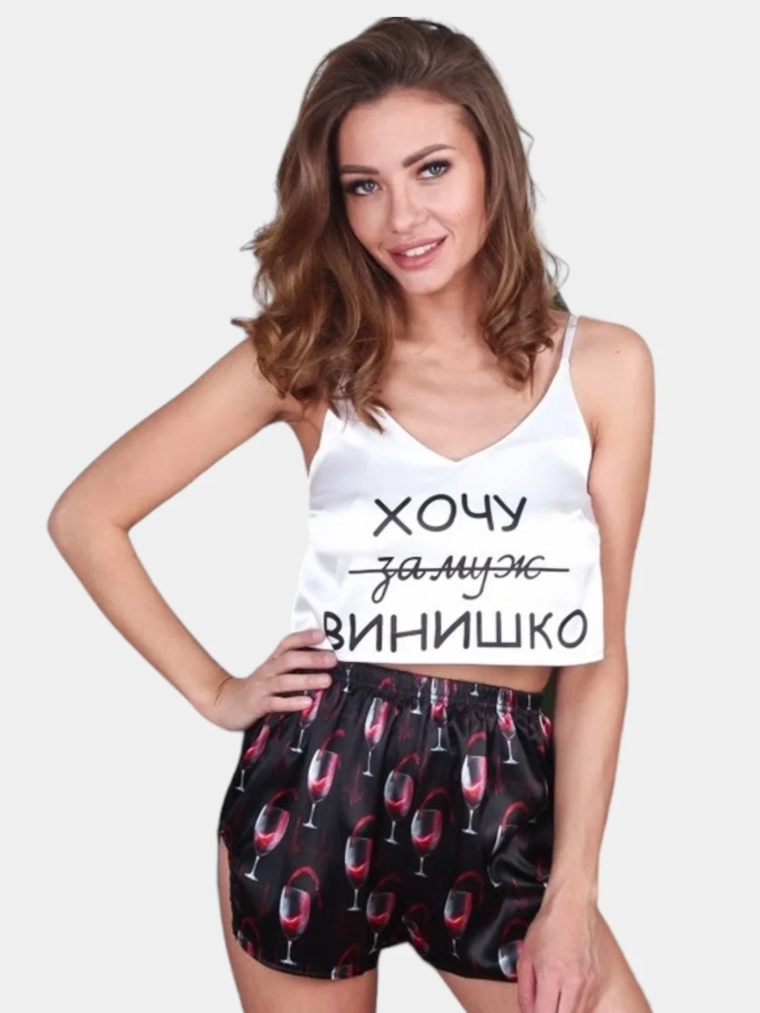 Багровый пижама женская, с коротким топом и шортами