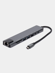 Хаб 8 в 1, Type C Thunderbolt 3, RG45, SD,TF, HDMI, USB 3.0/2.0, Разветвитель / Переходник
