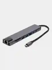 Хаб 8 в 1, Type C Thunderbolt 3, RG45, SD,TF, HDMI, USB 3.0/2.0, Разветвитель / Переходник