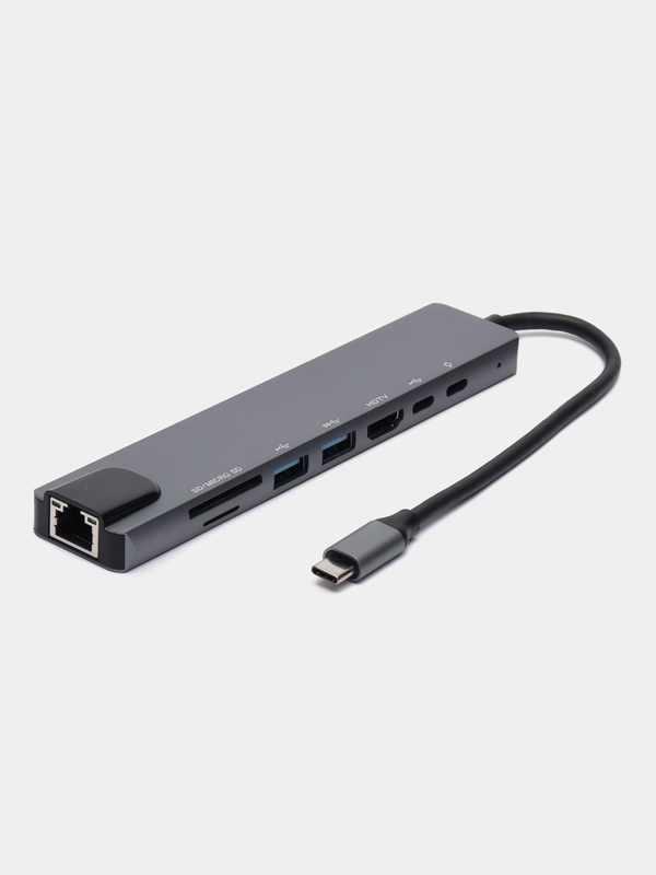 Хаб 8 в 1, Type C Thunderbolt 3, RG45, SD,TF, HDMI, USB 3.0/2.0, Разветвитель / Переходник