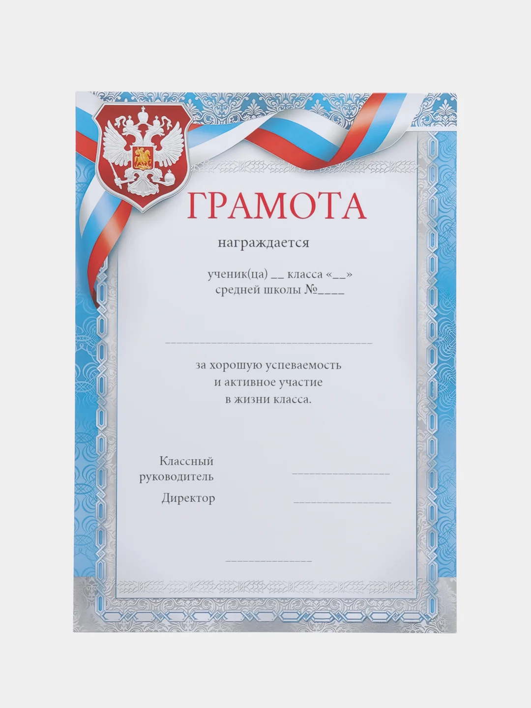 Грамота для школы/За хорошую успеваемость и активное участие в жизни класса/А4/А5/3,5,10шт