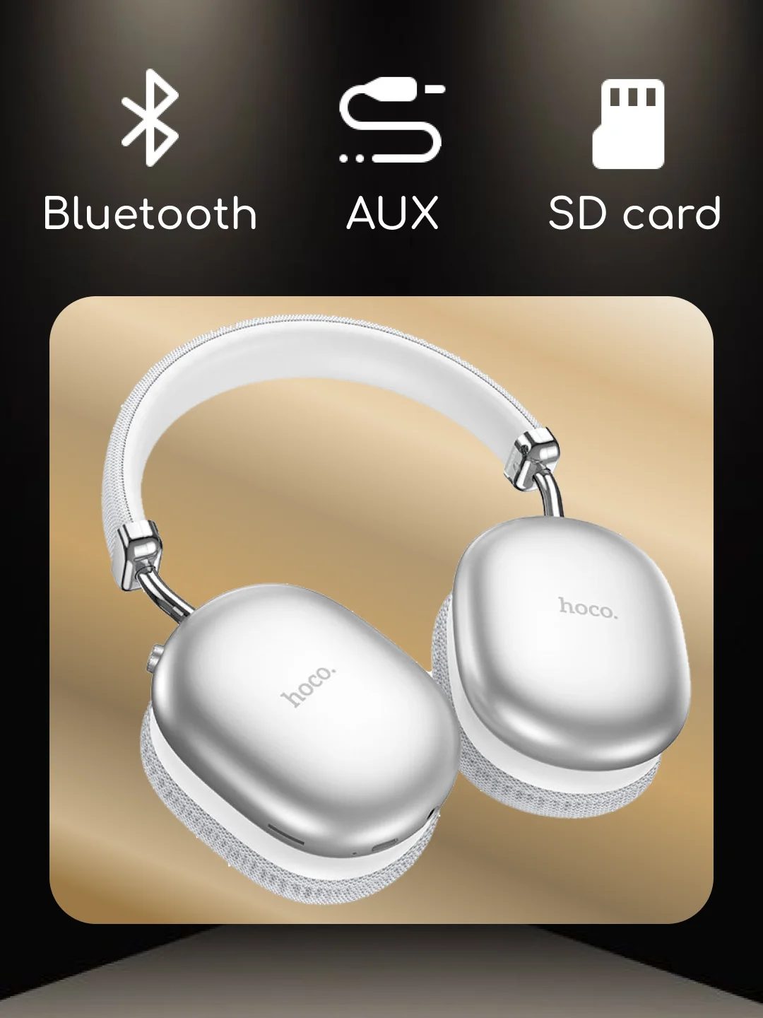 Серебряный наушники беспроводные Hoco W35 MAX Joy, полноразмерные, Bluetooth
