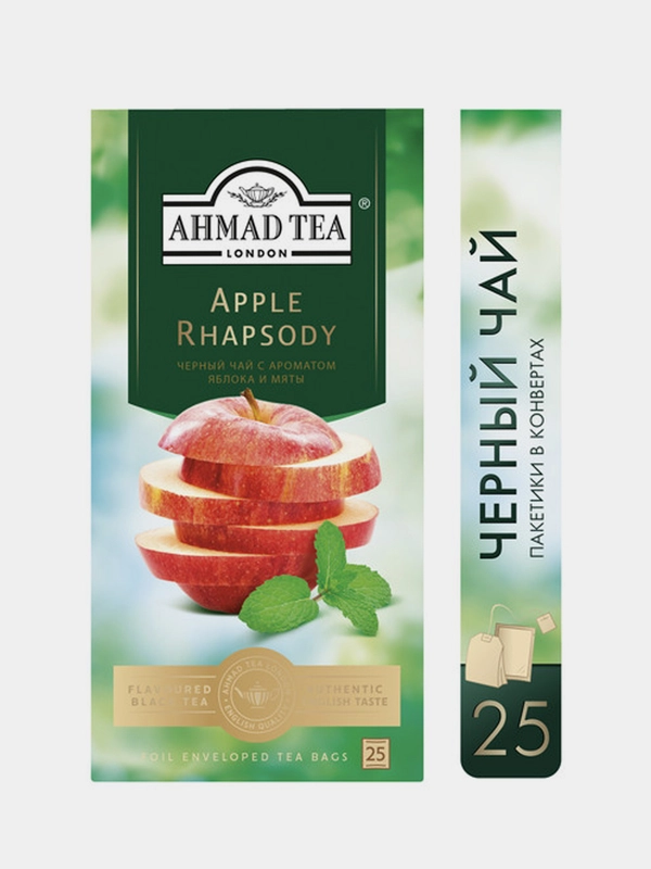 Чай черный Ahmad Tea Apple Rhapsody, с ароматом яблока и мяты, 25 пакетиков х 1,5 г