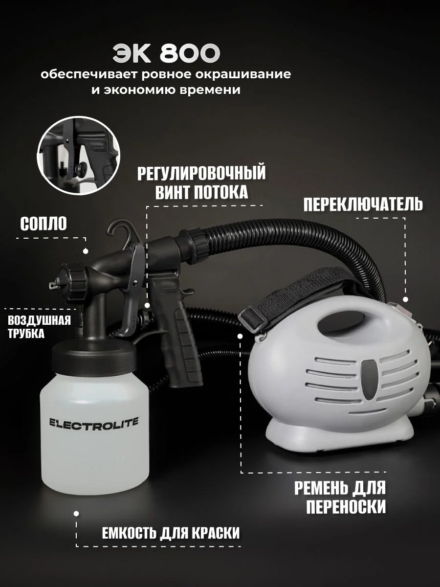 Краскопульт / краскораспылитель электрический ELECTROLITE ЭК-800 800 Вт, 400 Мл/мин
