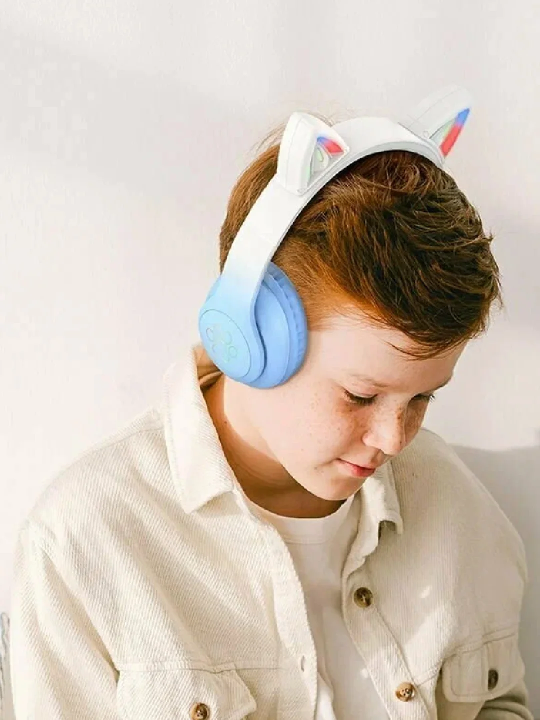 Голубой беспроводные наушники hoco W42 Cat ear, полноразмерные детские наушники