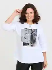Белый футболка женская с длинным рукавом, 100% хлопок, большие размеры