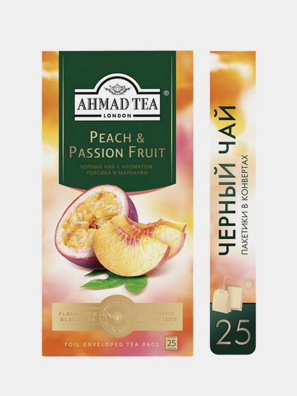 Чай черный Ahmad Tea Персик-Маракуйя, 25 пакетиков х 1,5 г