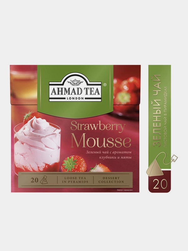 Чай зеленый Ahmad Tea Клубничный мусс, 20 пирамидок х 1,8 г
