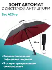Красный зонт-автомат антиветер. Ветрозащитный зонтик, антишторм женский, мужской, автоматический