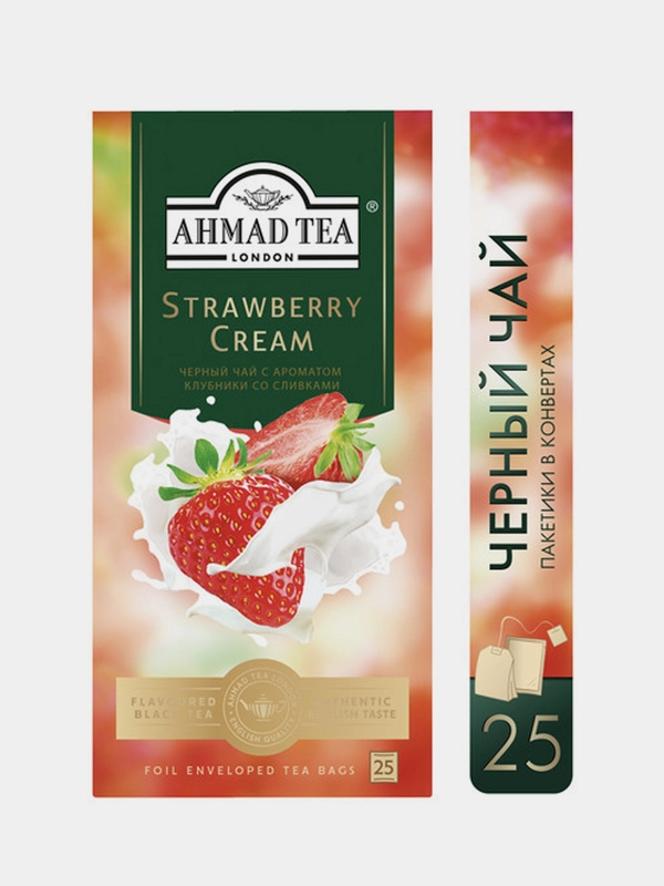Чай черный Ahmad Tea Strawberry Cream, с ароматом клубники со сливками, 25 пакетиков