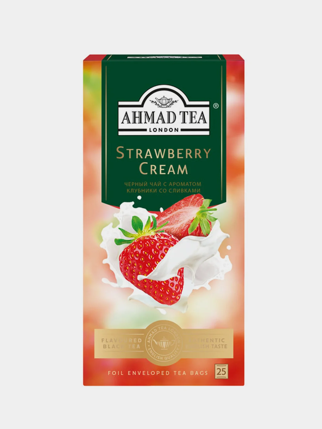 Чай черный Ahmad Tea Strawberry Cream, с ароматом клубники со сливками, 25 пакетиков