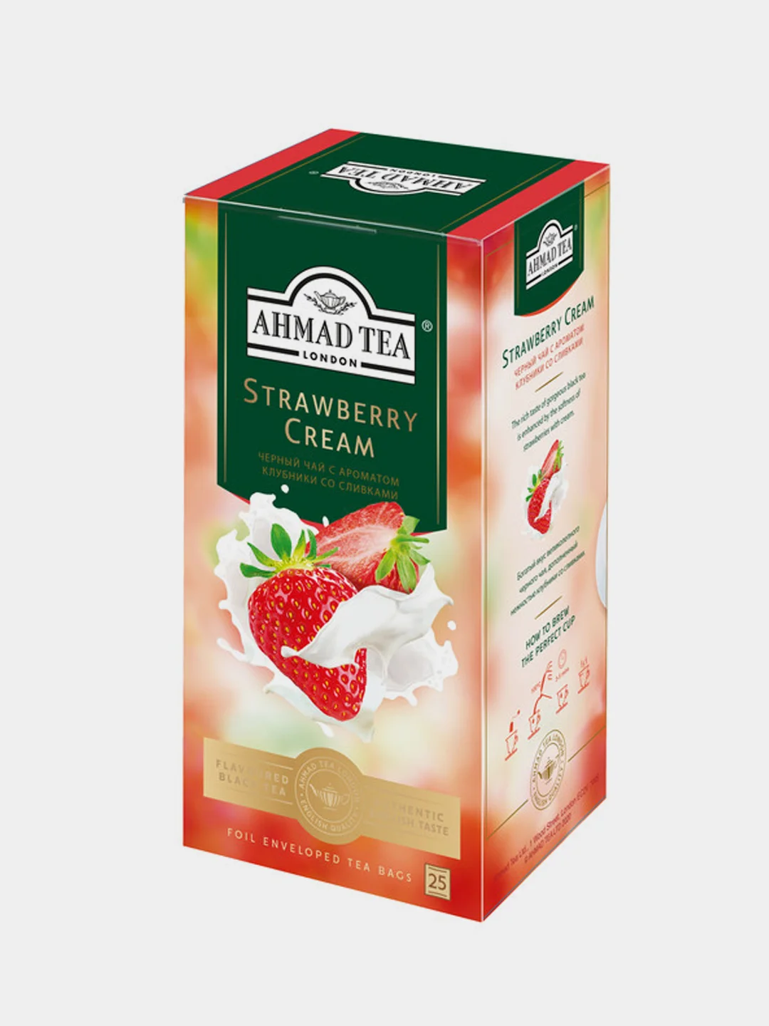 Чай черный Ahmad Tea Strawberry Cream, с ароматом клубники со сливками, 25 пакетиков