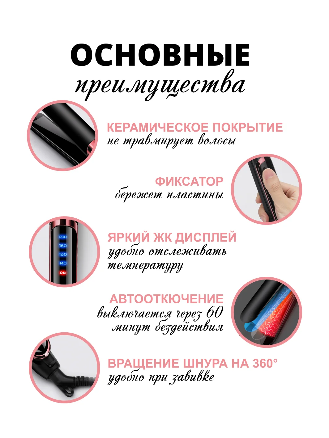 Черный выпрямитель-утюжок керамический для волос, плойка для укладки волос