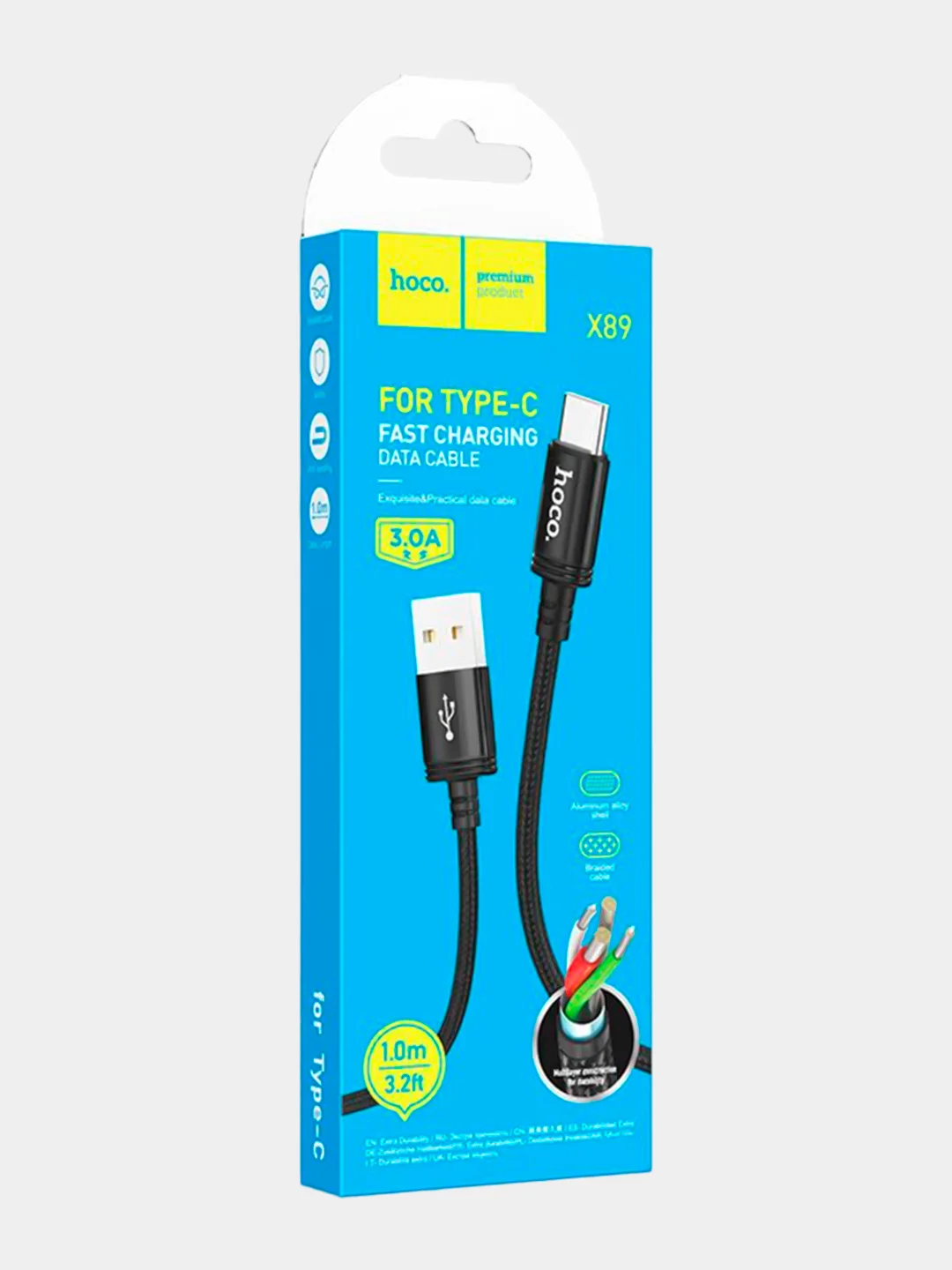 Черный кабель Hoco X89 Type-C USB, 3А, быстрая зарядка и передача данных на Андроид