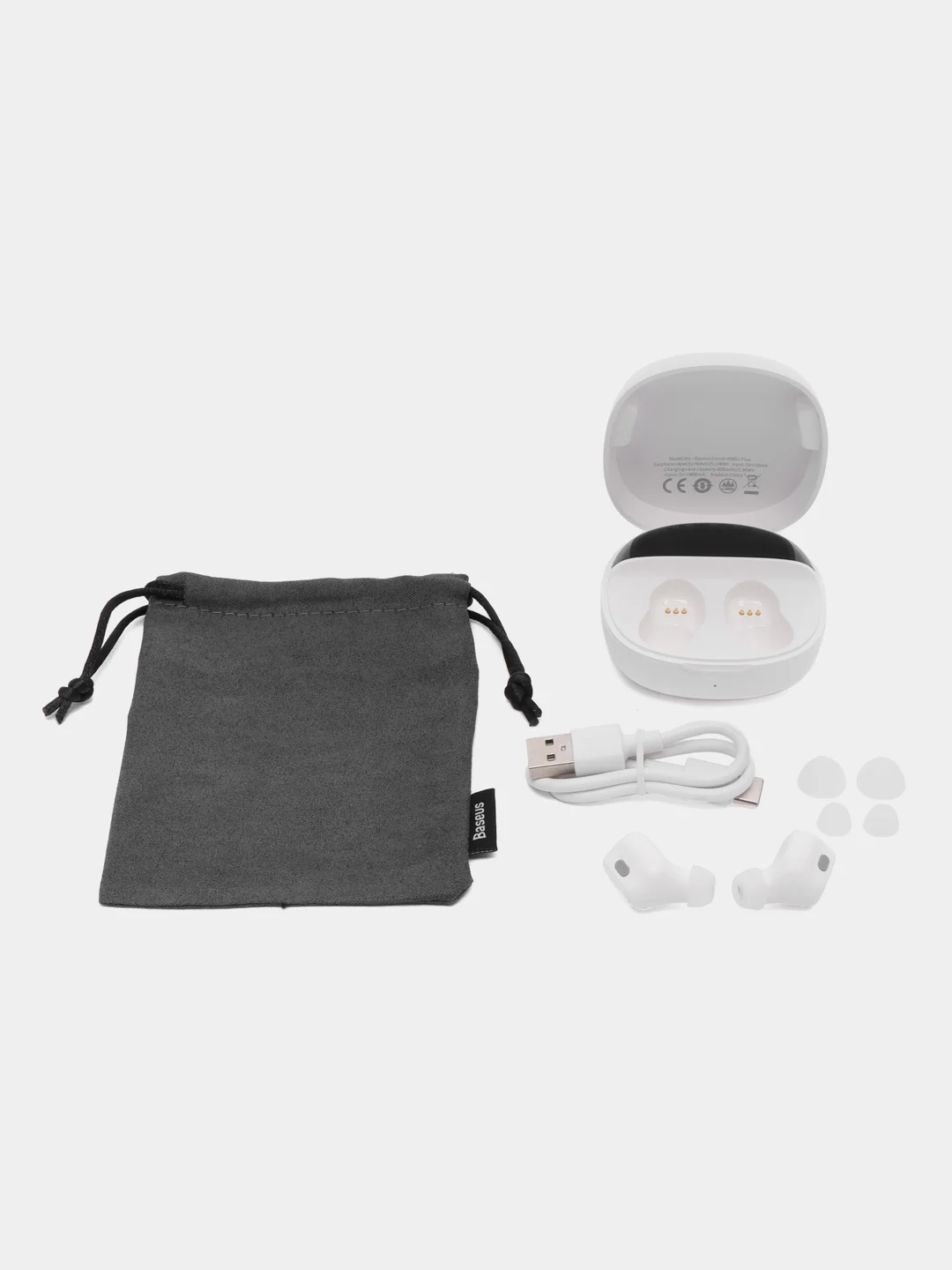 Наушники беспроводные Baseus WM01 Plus, TWS, вакуумные, BT5.0, 40/800 мАч, микрофон, белые