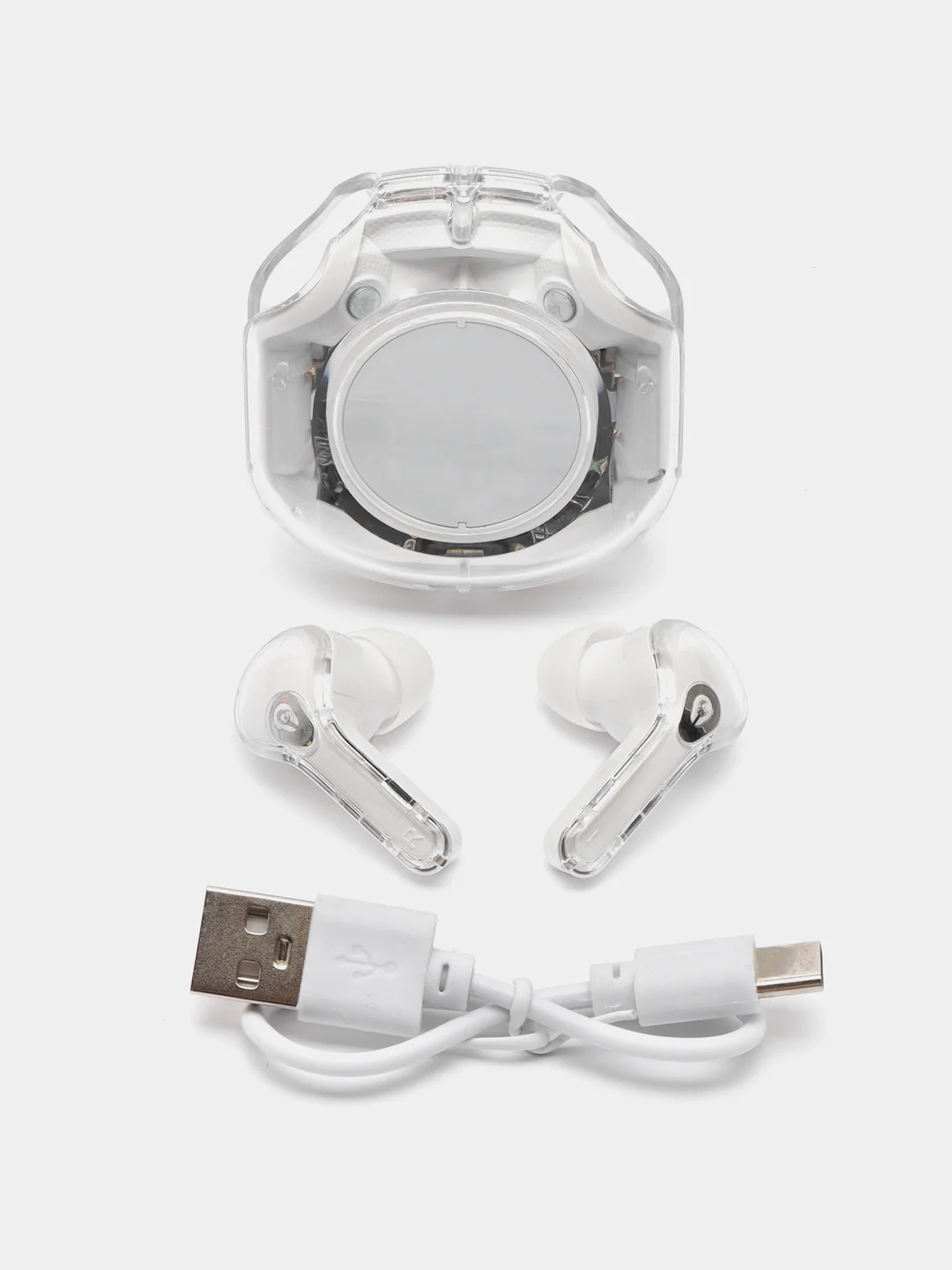 Белый беспроводные сенсорные наушники с прозрачным кейсом и подсветкой / Ultrapods Pro