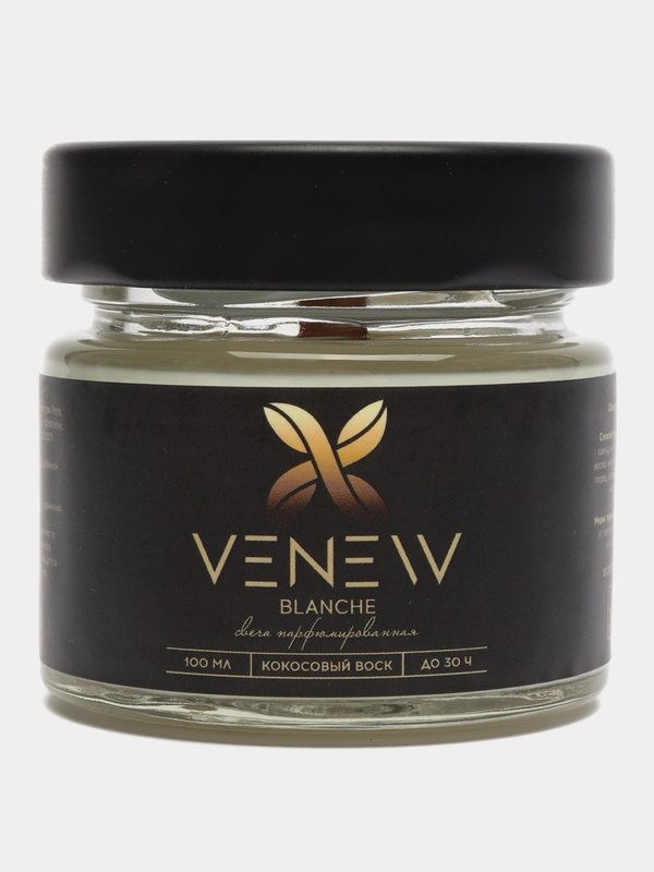 Свеча ароматическая с деревянным фитилем VENEW - "Blanche"