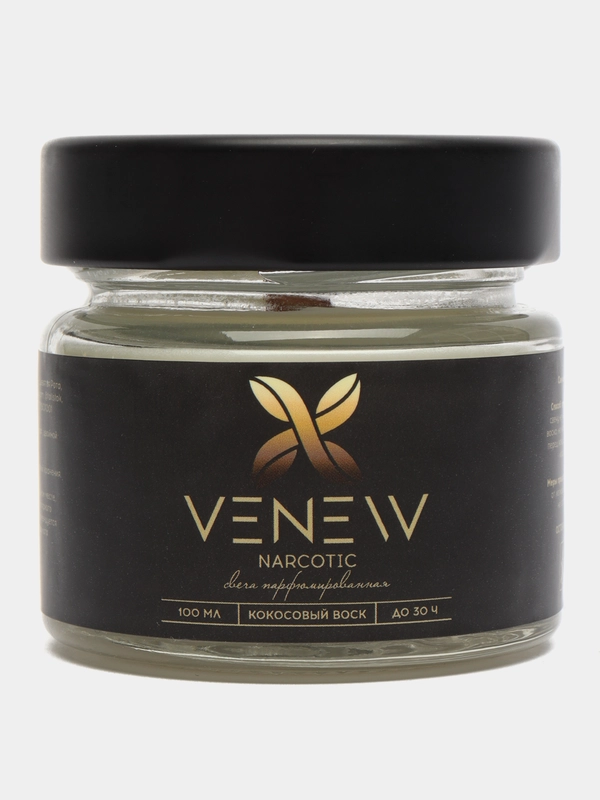 Свеча ароматическая с деревянным фитилем VENEW - "Narcotic"