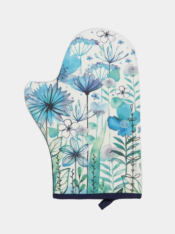 Варежка-прихватка "Blue flowers" 20х28см,саржа, 100% х/л, ватин 250г/м2