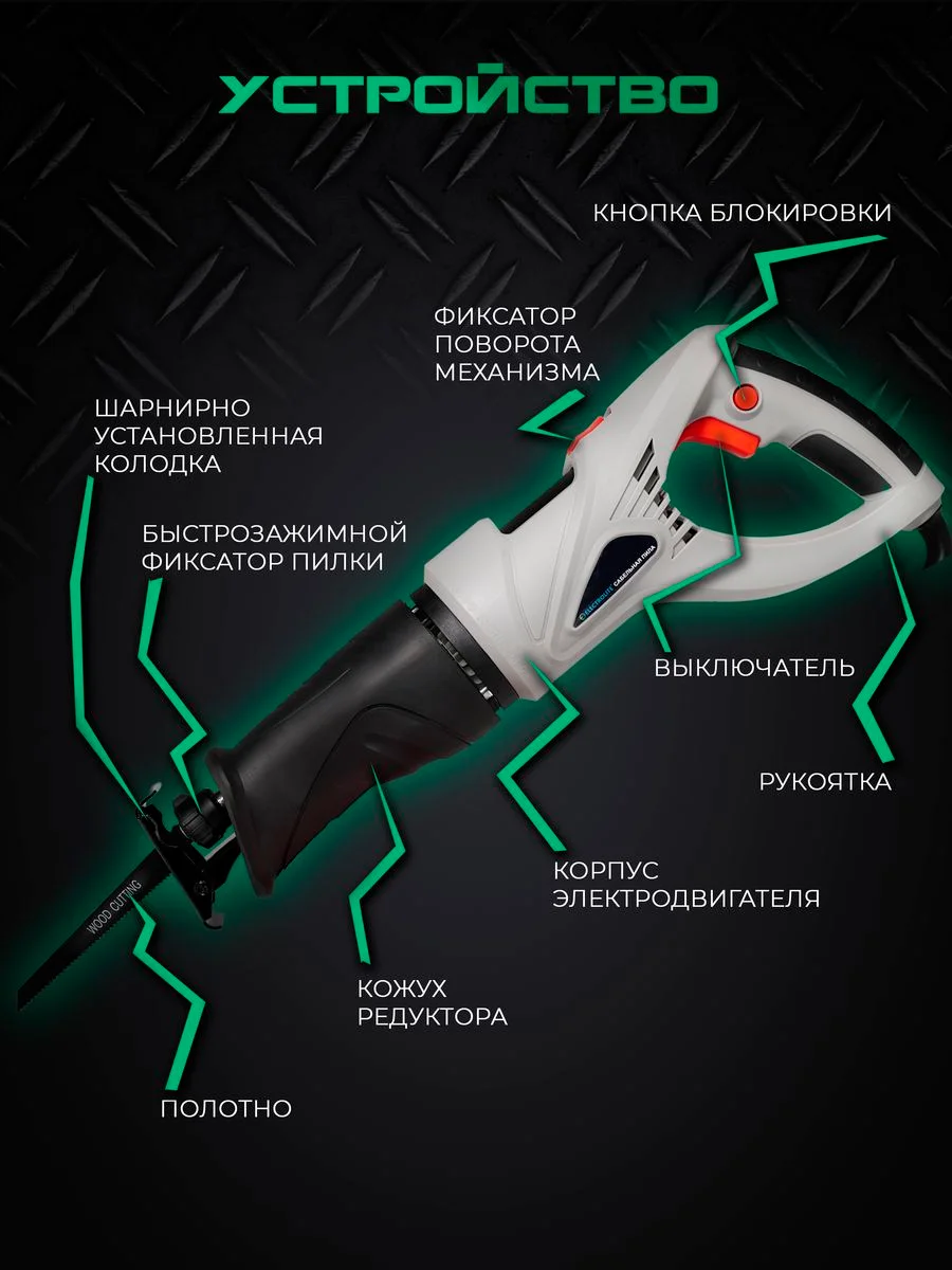 Сабельная пила электрическая по металлу, дереву и пластмассе Electrolite СП-1200 1200 Вт