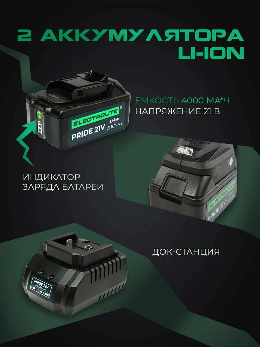 Перфоратор аккумуляторный ELECTROLITE BHD 26-21V(21В, 2.6 Дж, 2 АКБ Li-ion 4А*ч, ЗУ, SDS+)